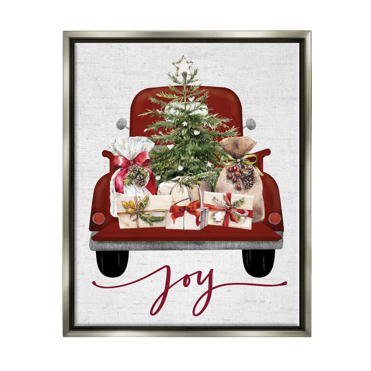 Stupell Industries Joy Holiday Red Gift Truck Framed Floater Canvas Wall Art
